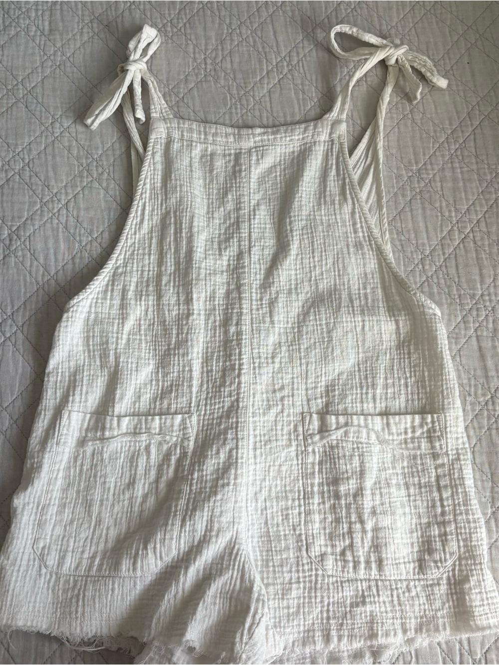 Billabong White Cotton Gauze Tie-Shoulder Romper